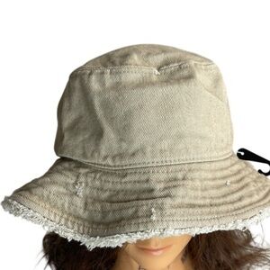 Unisex NWOT Frayed Canvas Bucket Hat Tan Cotton Size S/M